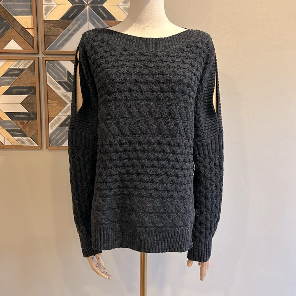 Allsaints Women’s Reed Boat Neck Sweater Wool Blend Chunky Cable Knit Grey Small